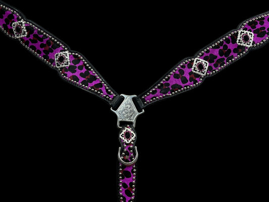 Hot Purple leopard on black leather