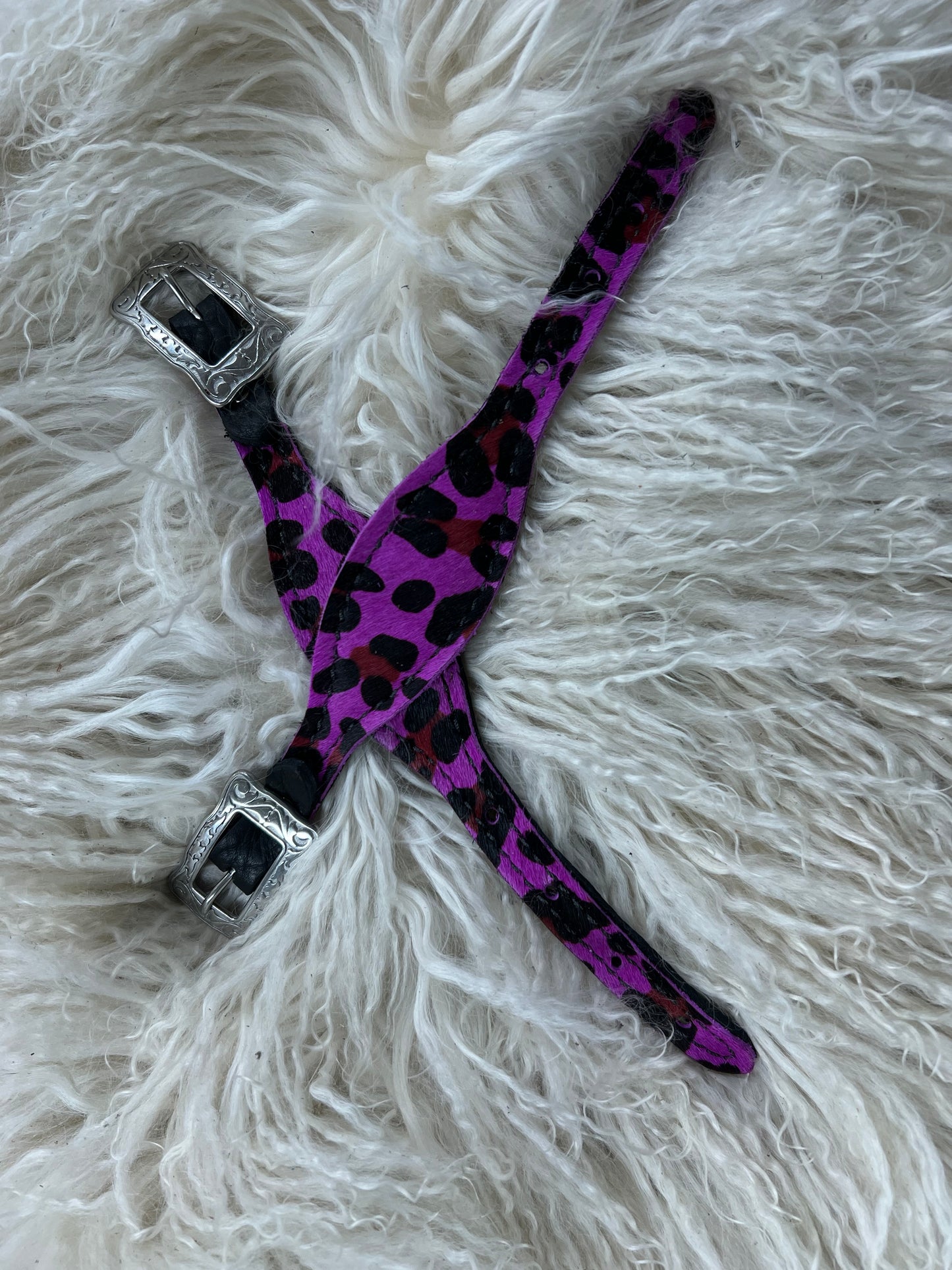 Hot Purple leopard on black leather