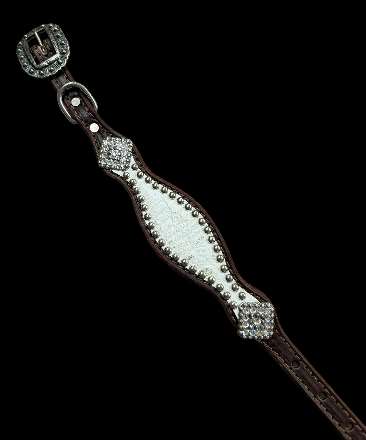 White with silver tips gator on dark leather