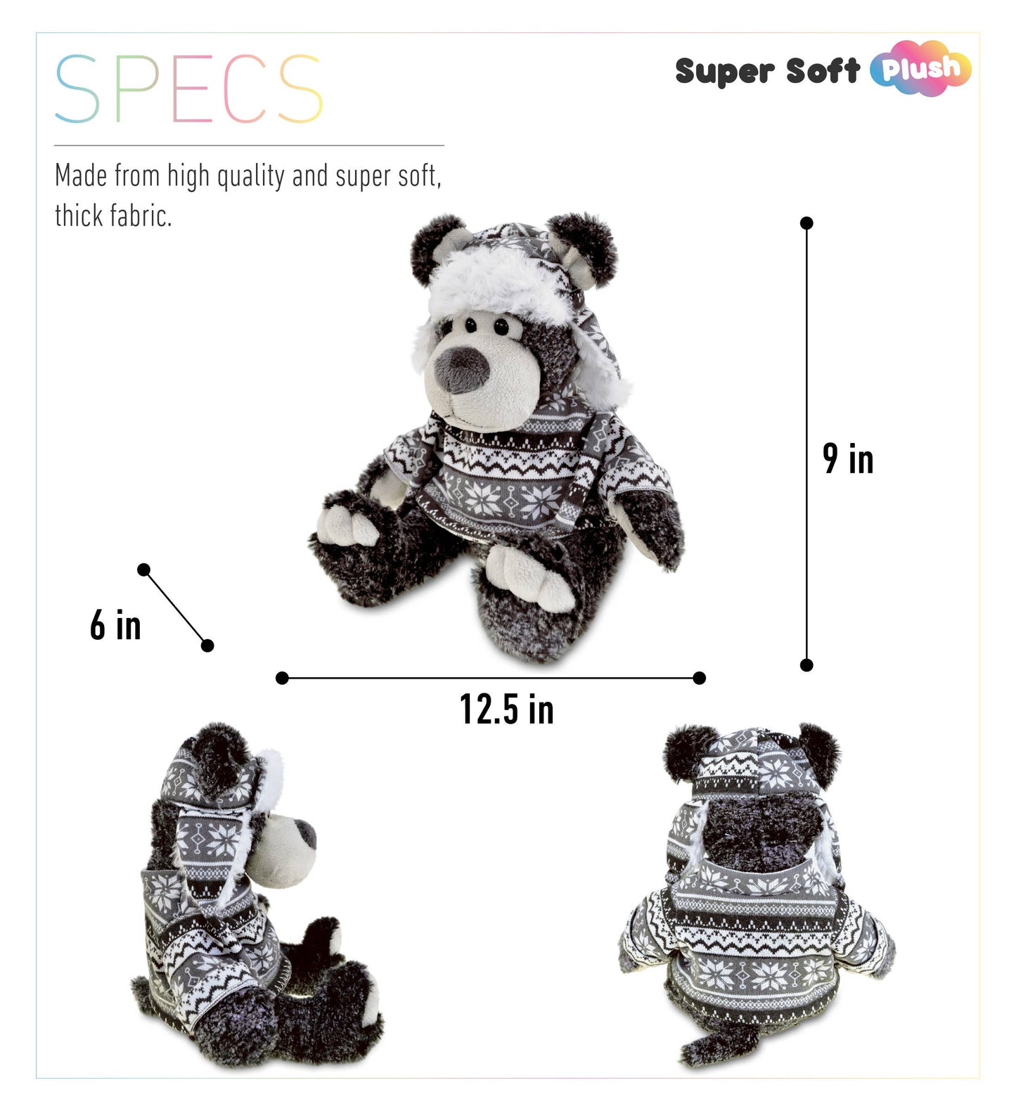 Super Soft Plush With Clothes  - Black Bear
