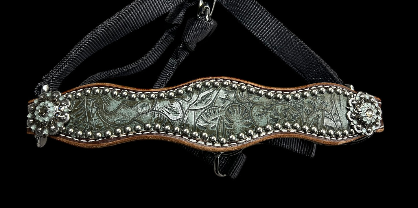 Sage Dallas Floral on walnut leather