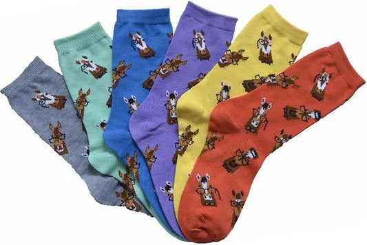 Horse w/ Spectacles Crew Socks-Assorted Colors