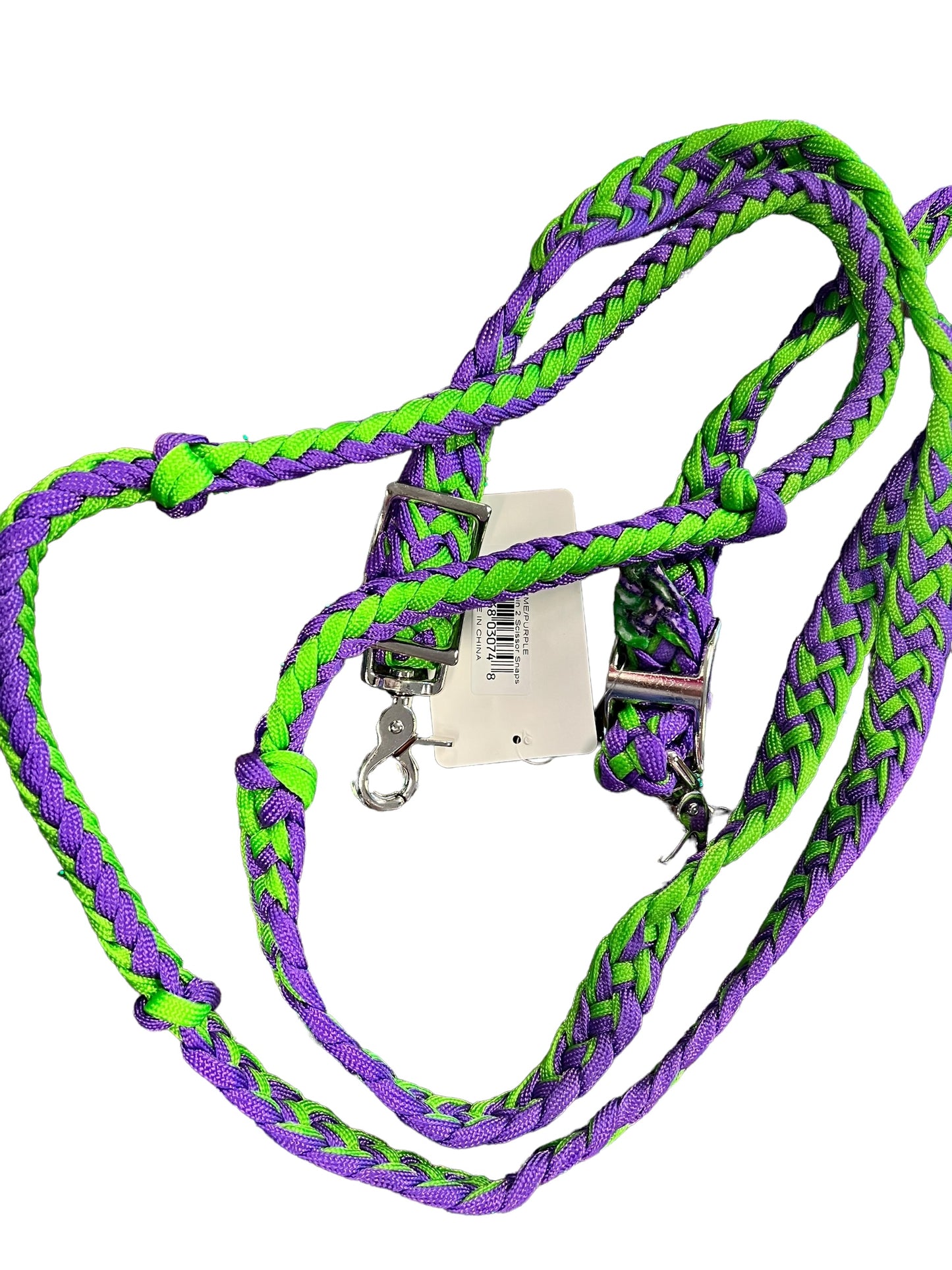 Braided Barrel / Roping Reins 8 Ft with 2 Nickel Plated Scissor Snap 2 Tone Colors