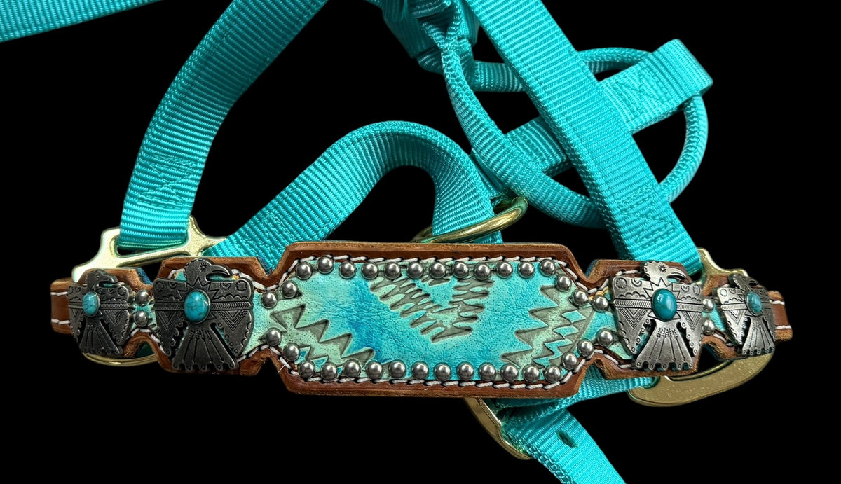 Turquoise aztec on medium  leather