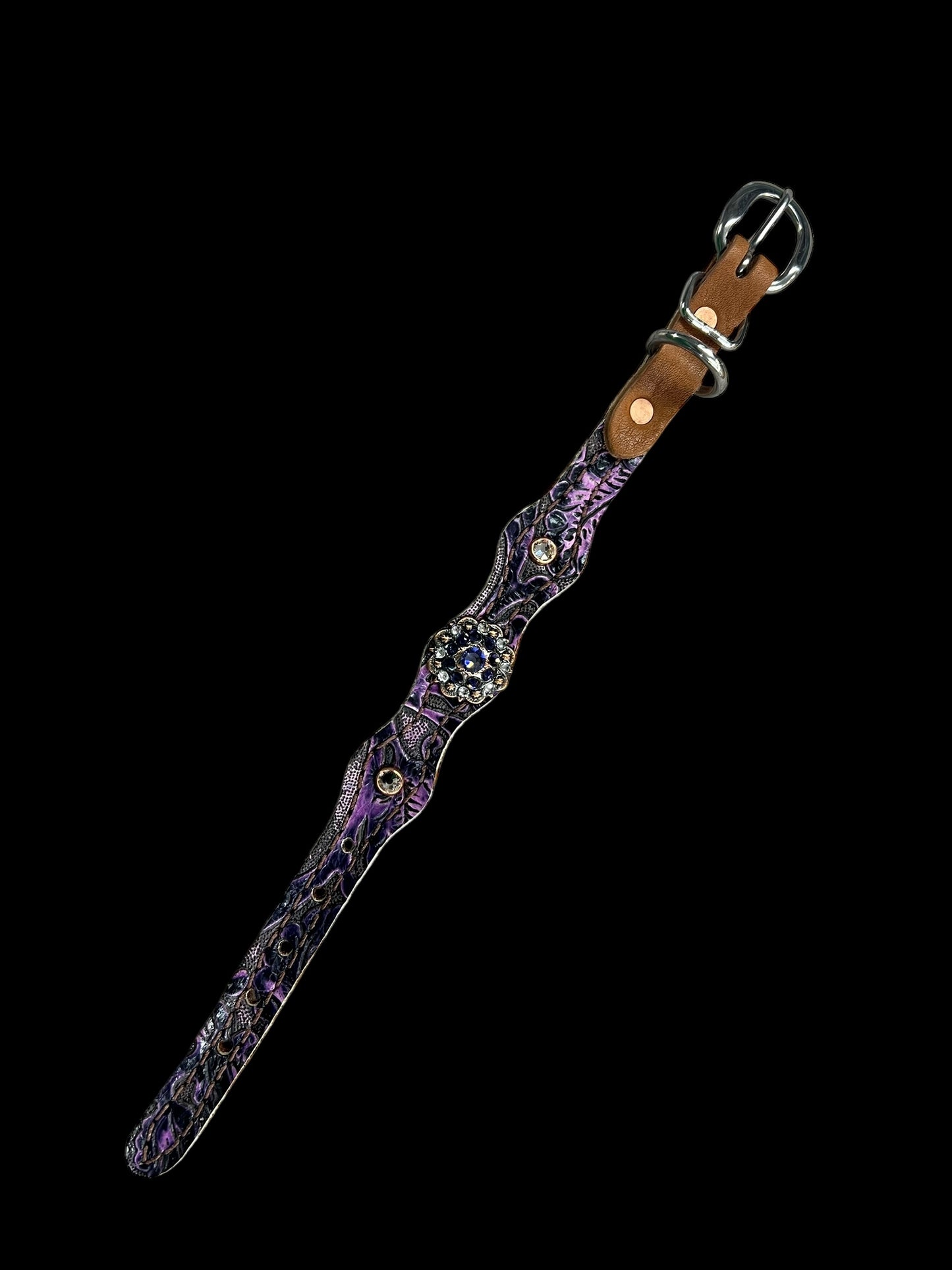 Purple floral on medium leather