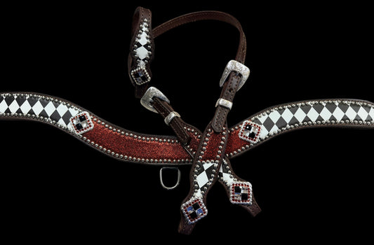 Barrel Racer Tripping style red glitter with black and white diamonds