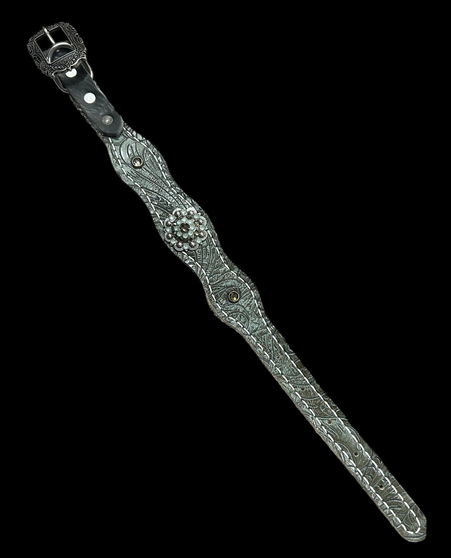 Sage Dallas Floral on walnut leather