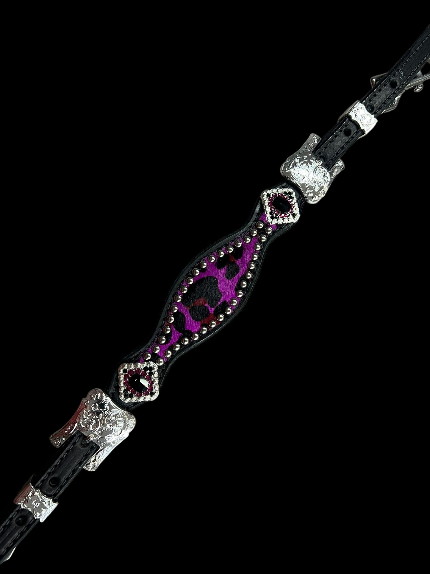 Hot Purple leopard on black leather