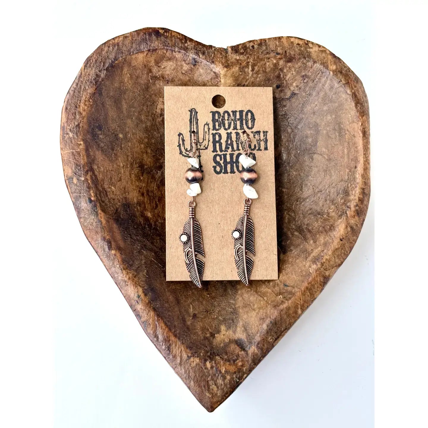 Western Feather Stone Navajo Pearl Drop Earrings