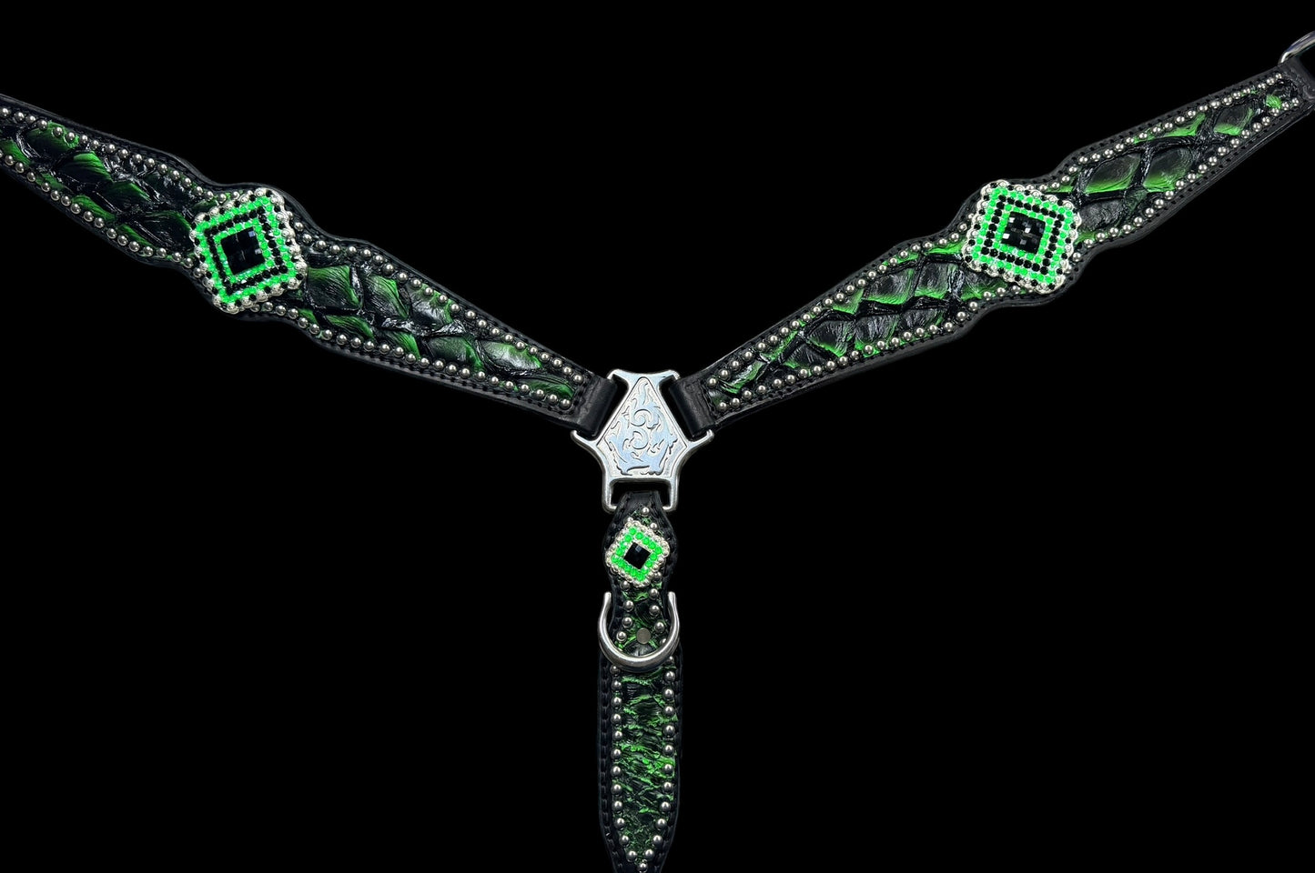 Lime Pirarucu on black leather