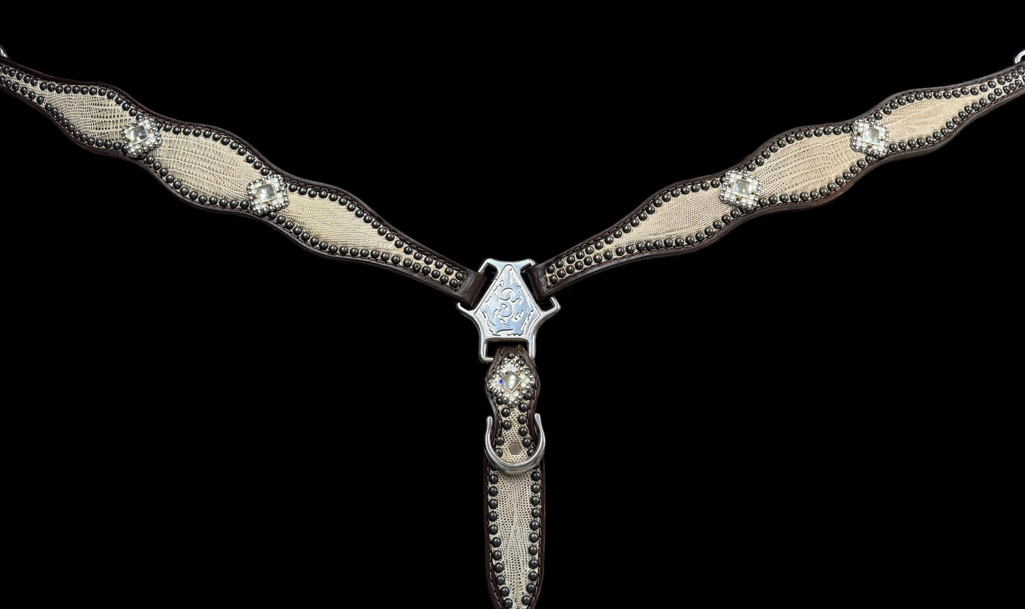 copper lizard on dark leather