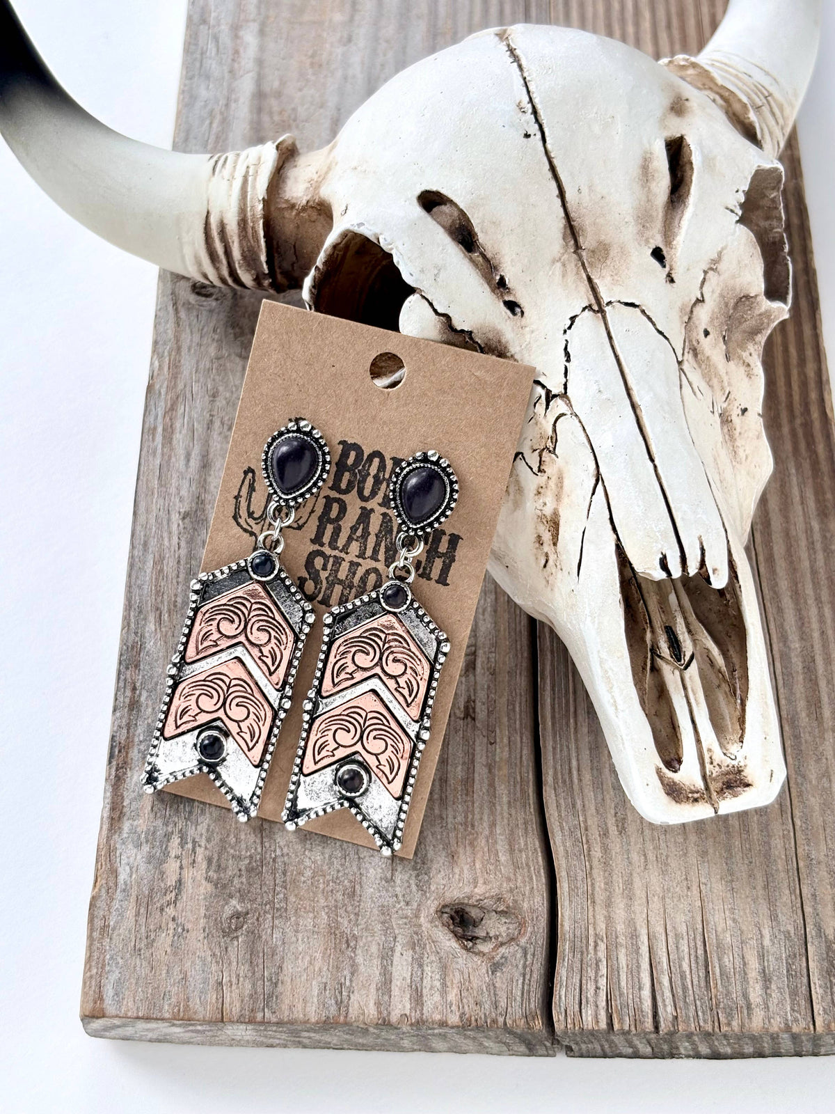 Western Style Turquoise Stone Chevron Dangle Earrings: White