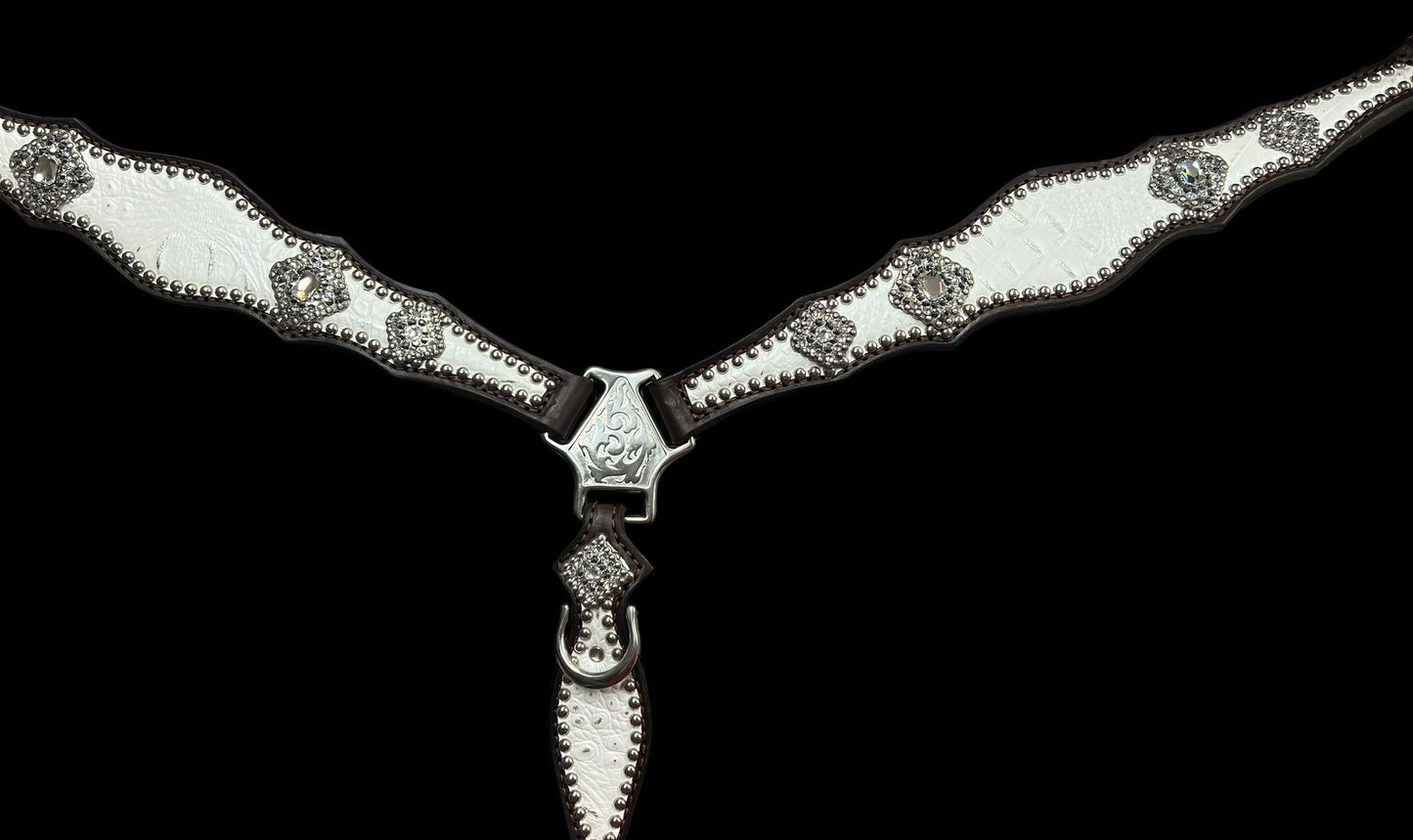 White with silver tips gator on dark leather