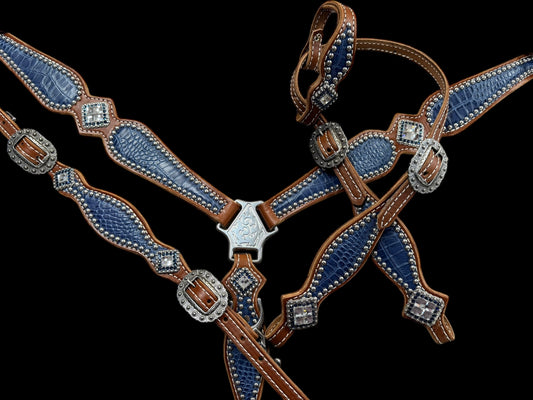 Navy gator on medium leather