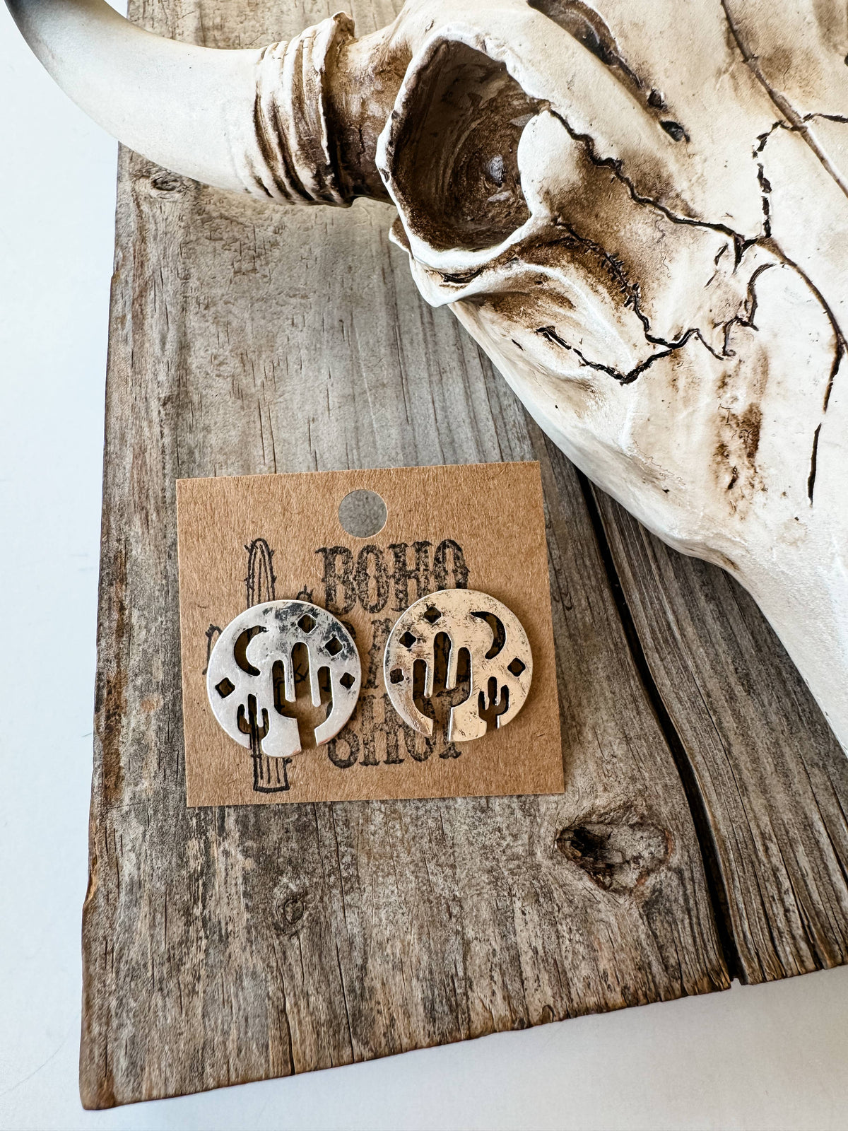 Desert Sky Western Stud Earrings - Moon Cactus: SILVER