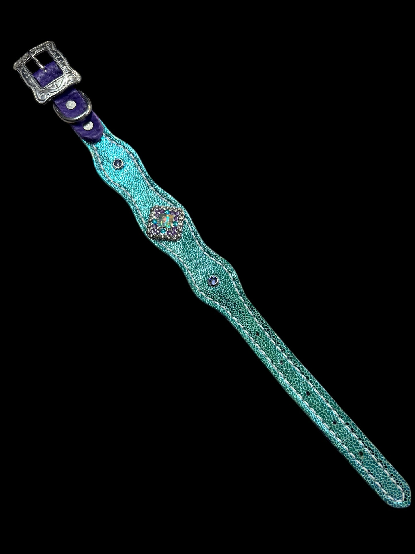 Mermaid tail glitter on Chocolate leather