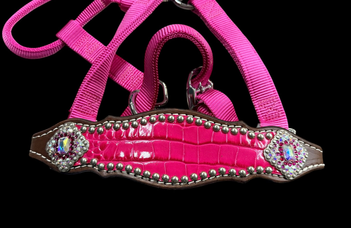 Flamingo gator  on Walnut leather