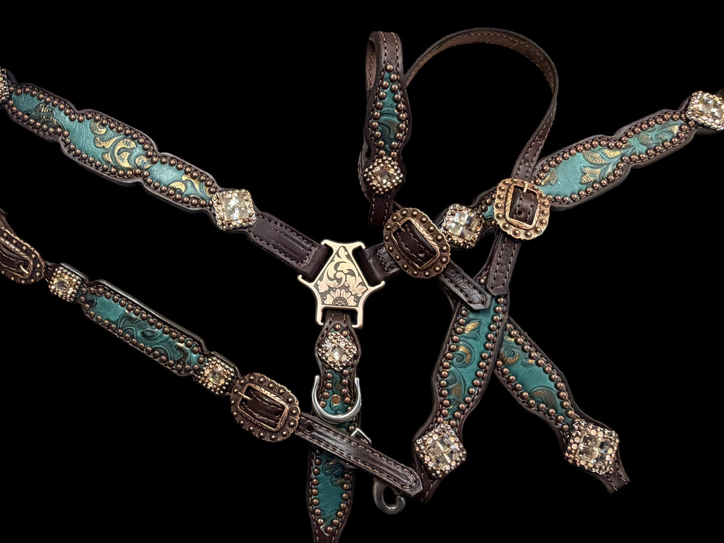 jade and copper on dark leather