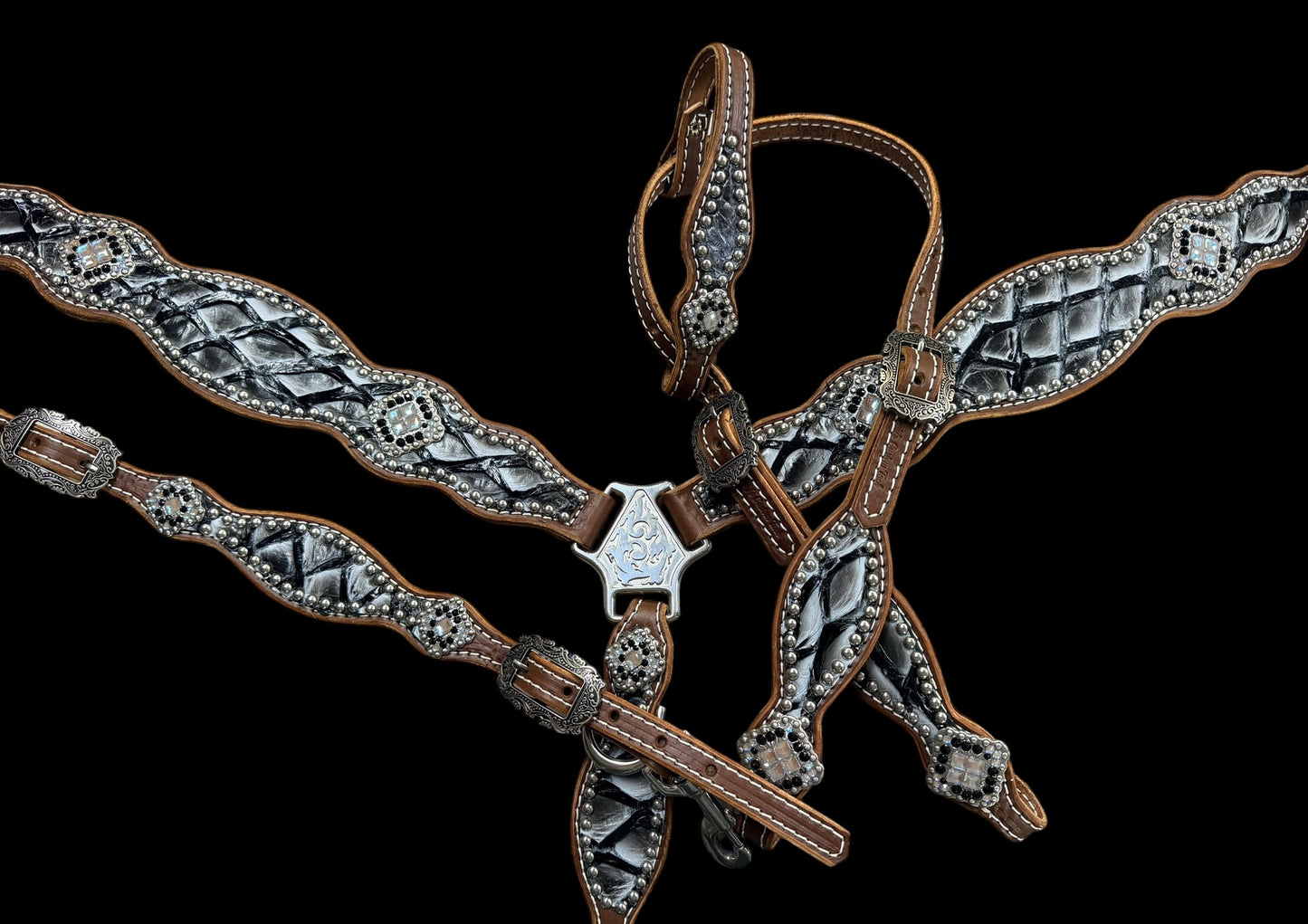 Black and White Pirarucu on Walnut leather