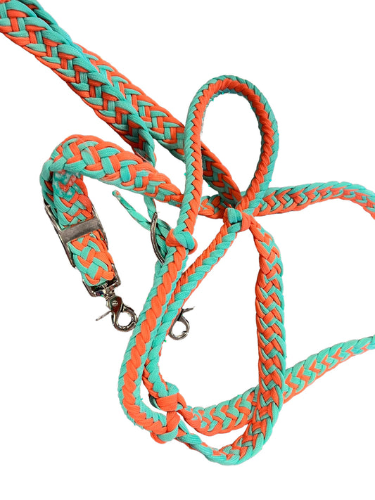 Braided Barrel / Roping Reins 8 Ft with 2 Nickel Plated Scissor Snap 2 Tone Colors