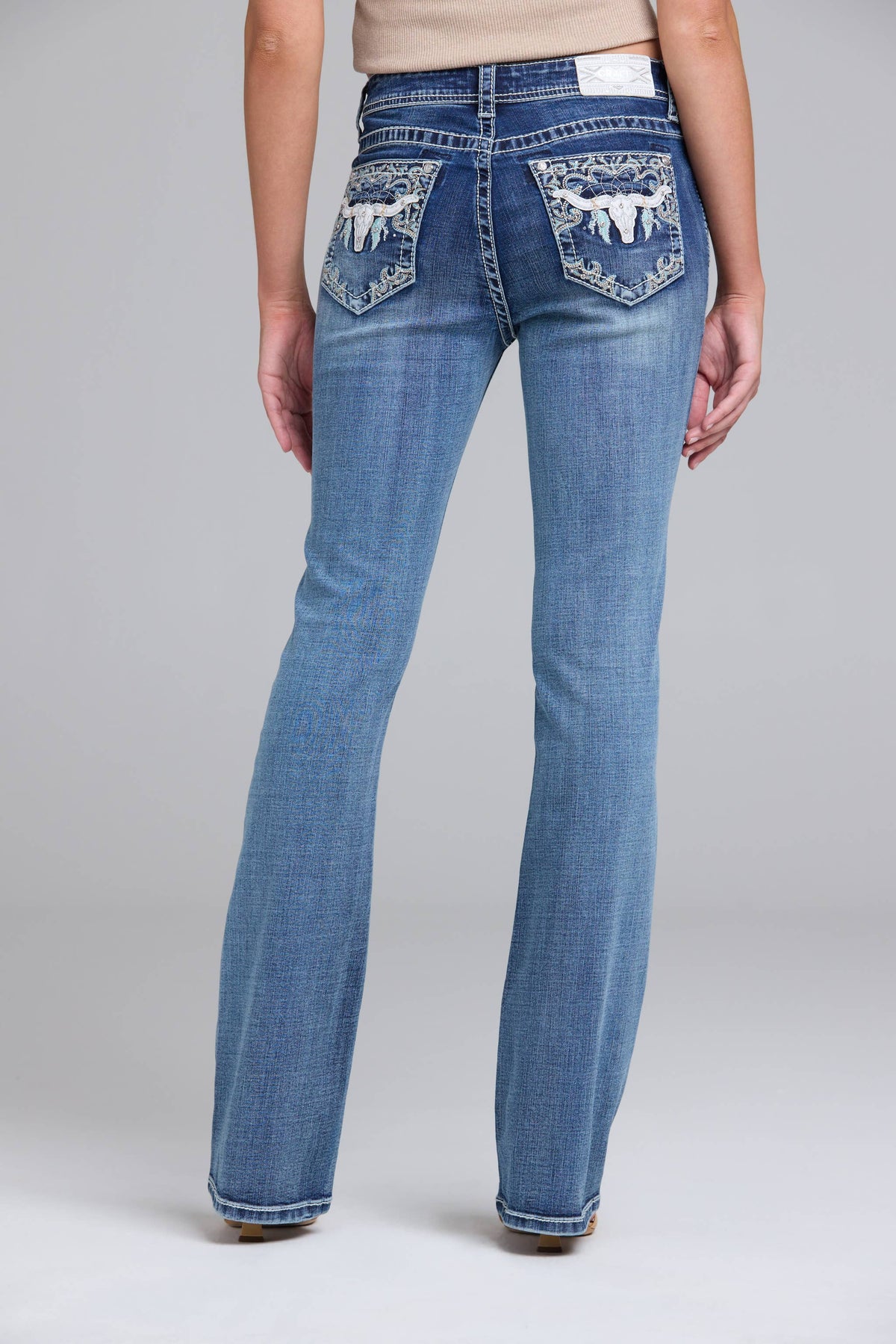Steer Head Embroidery Mid-Rise Boot Cut 32" inseam