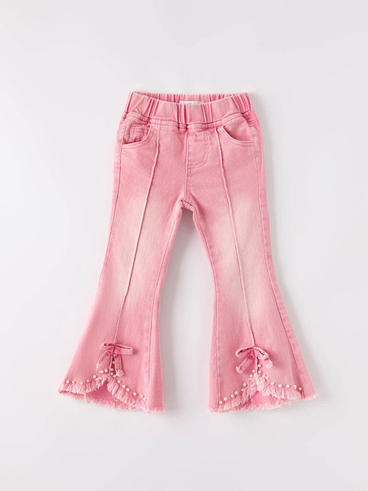 Pink Flared Elastic Jeans Denim pan