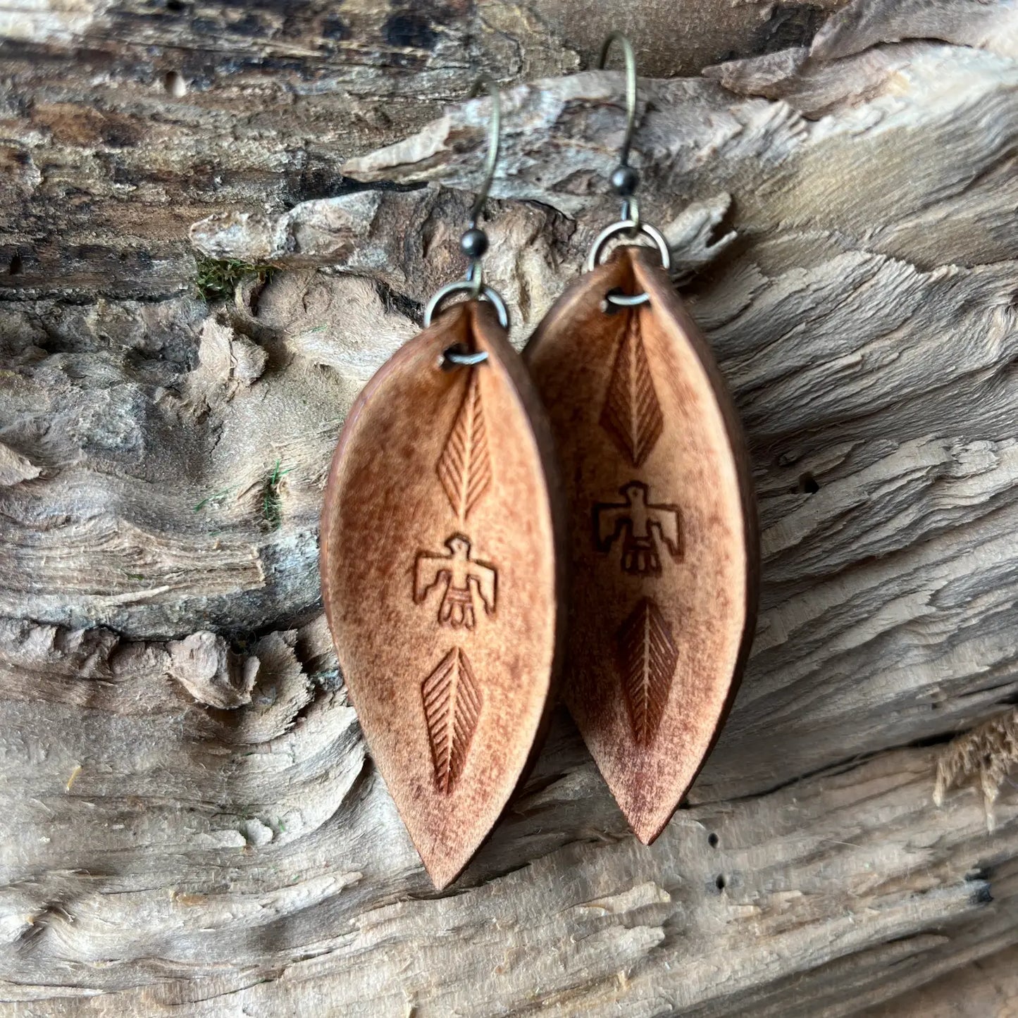 Southwest Style Thunderbird Leather Earrings