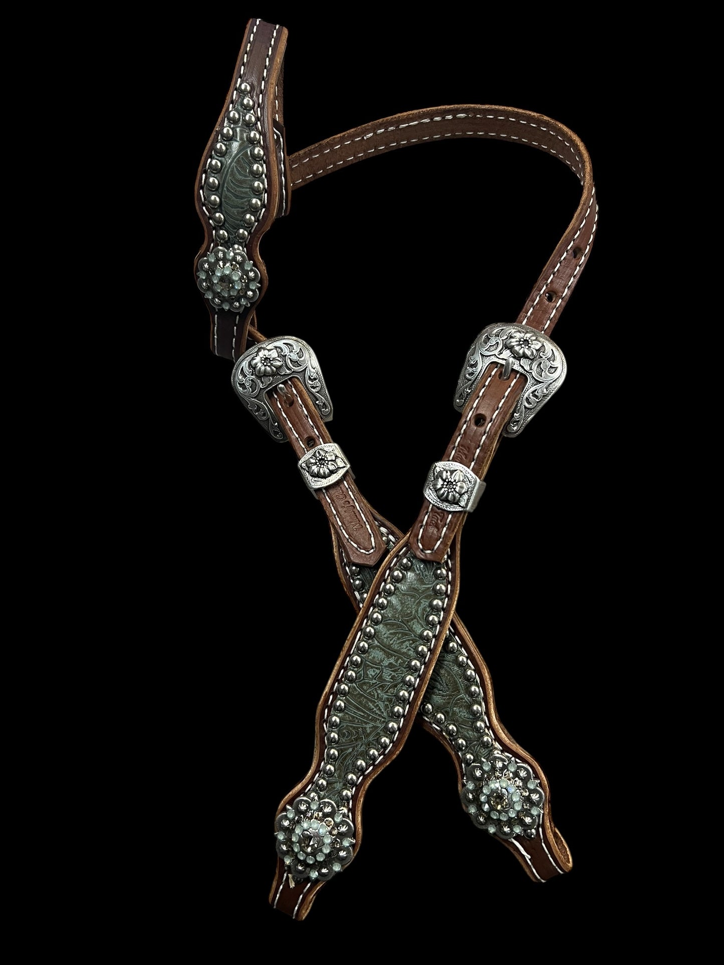 Sage Dallas Floral on walnut leather