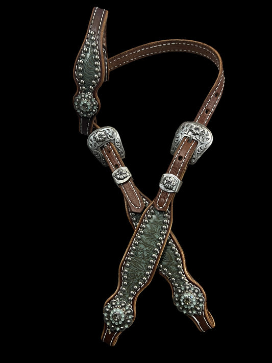 Sage Dallas Floral on walnut leather