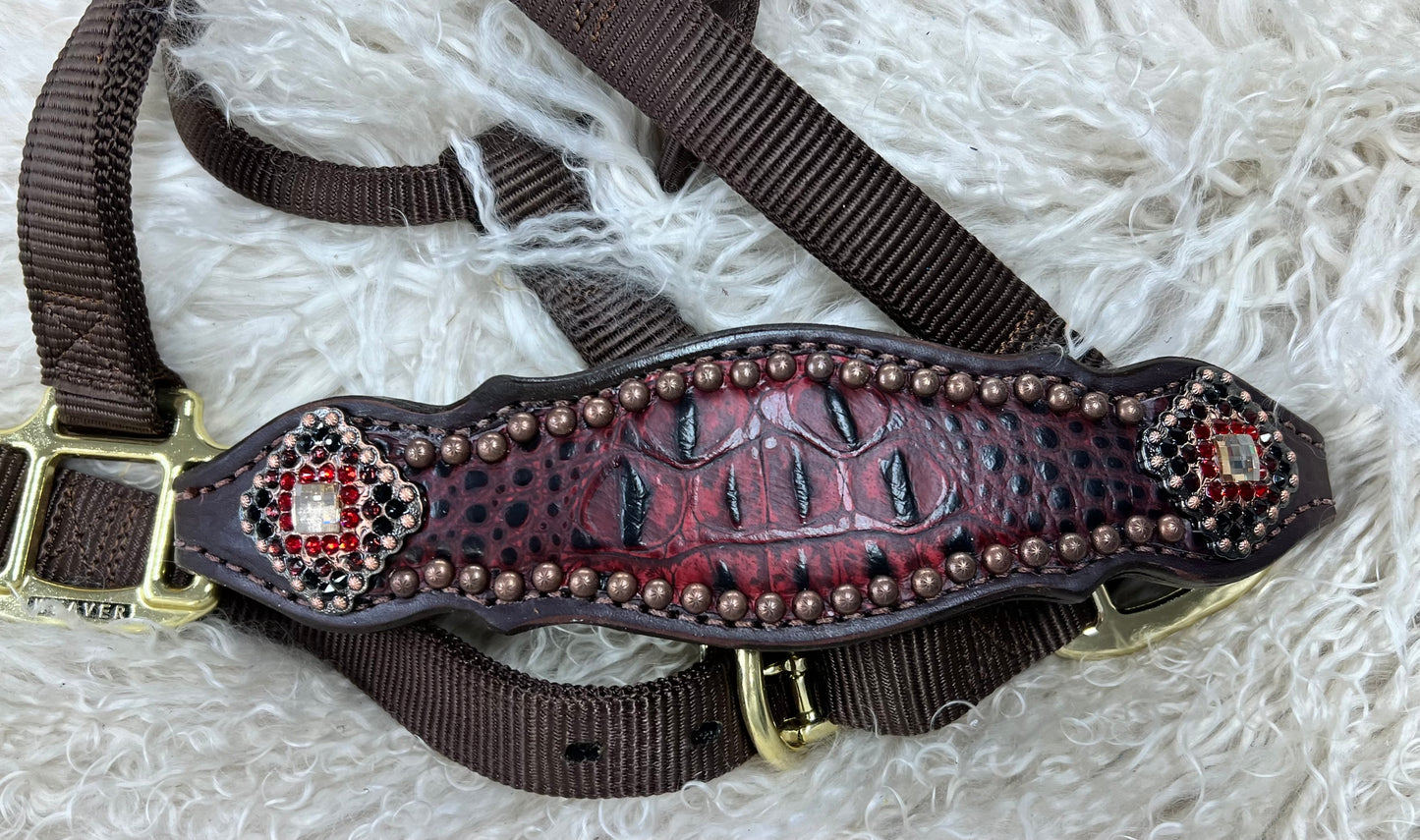 Dark red gator on dark leather