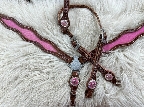 Chasin Cash Pink Glitter headstall and breast collar