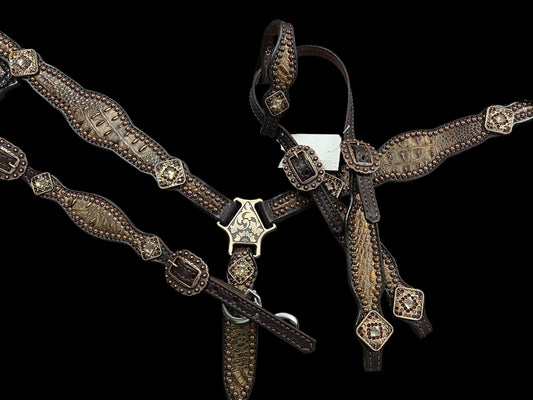 Copper gator on dark leather