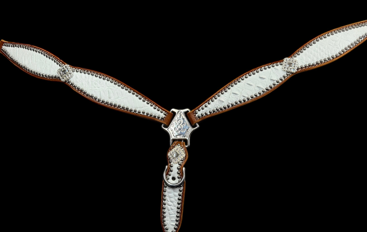 White gator on chestnut leather