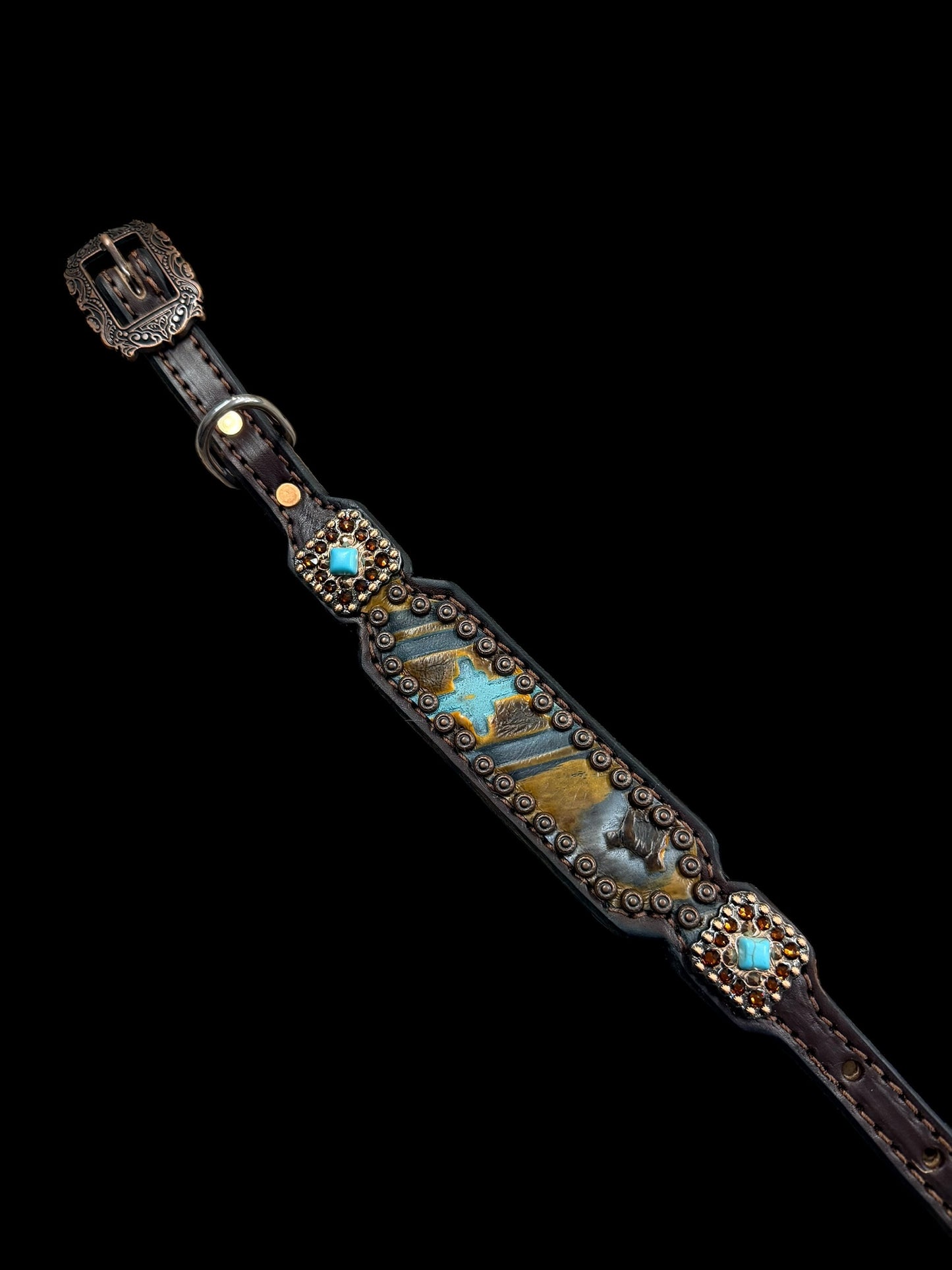 Mocca and mint Navajo on dark leather