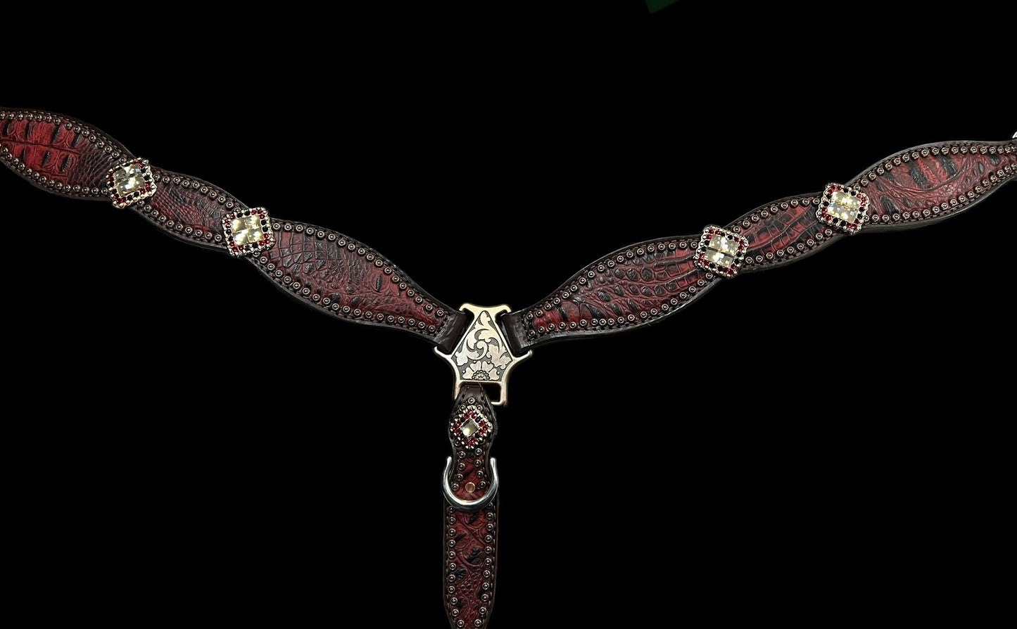 Dark red gator on dark leather