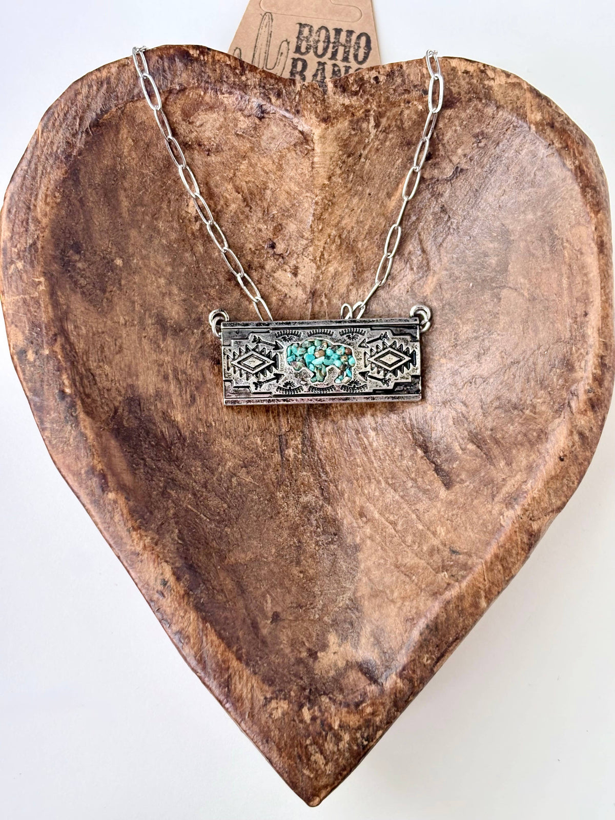 Western Aztec Druzy Buffalo Turquoise Stone Pendant Necklace