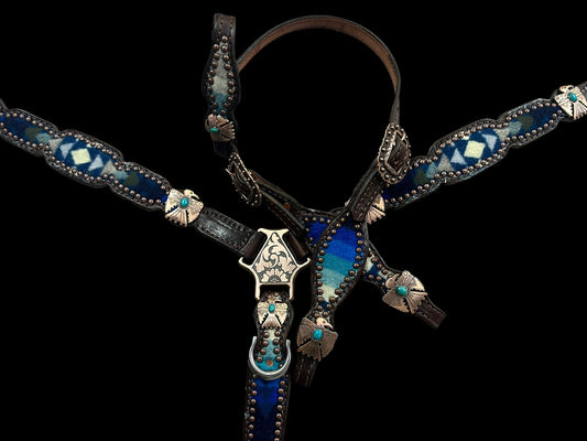 All of the blues wool on dark leather