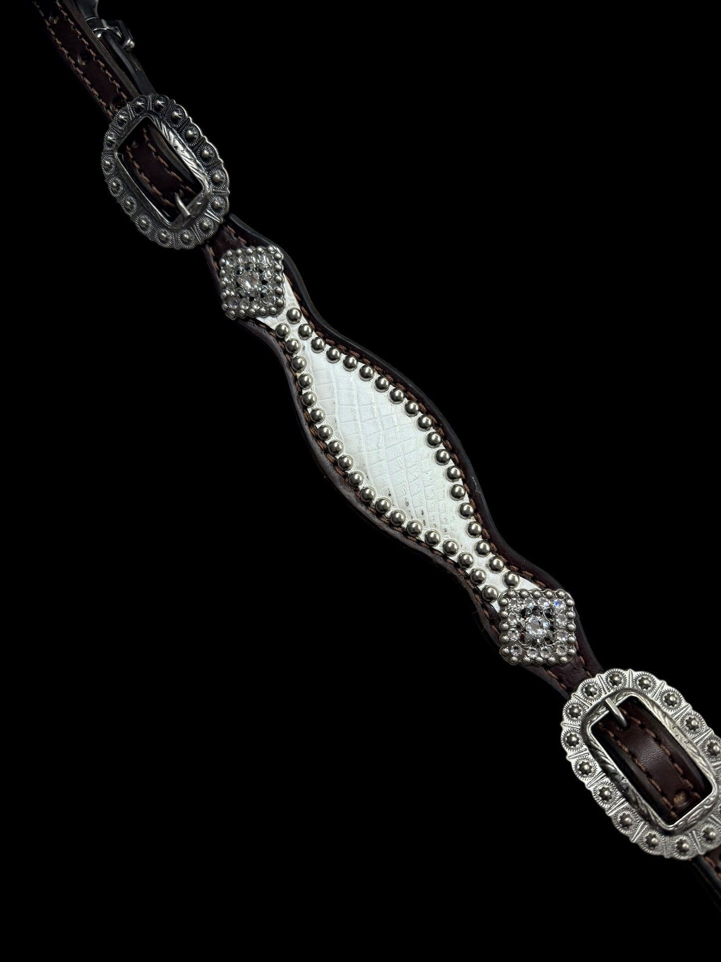 White with silver tips gator on dark leather