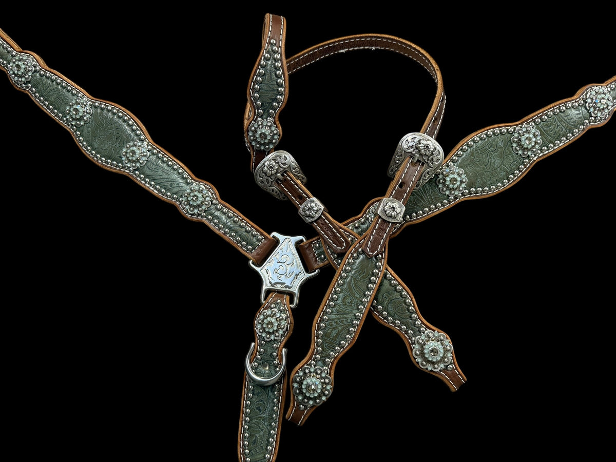Sage Dallas Floral on walnut leather