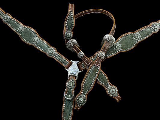 Sage Dallas Floral on walnut leather