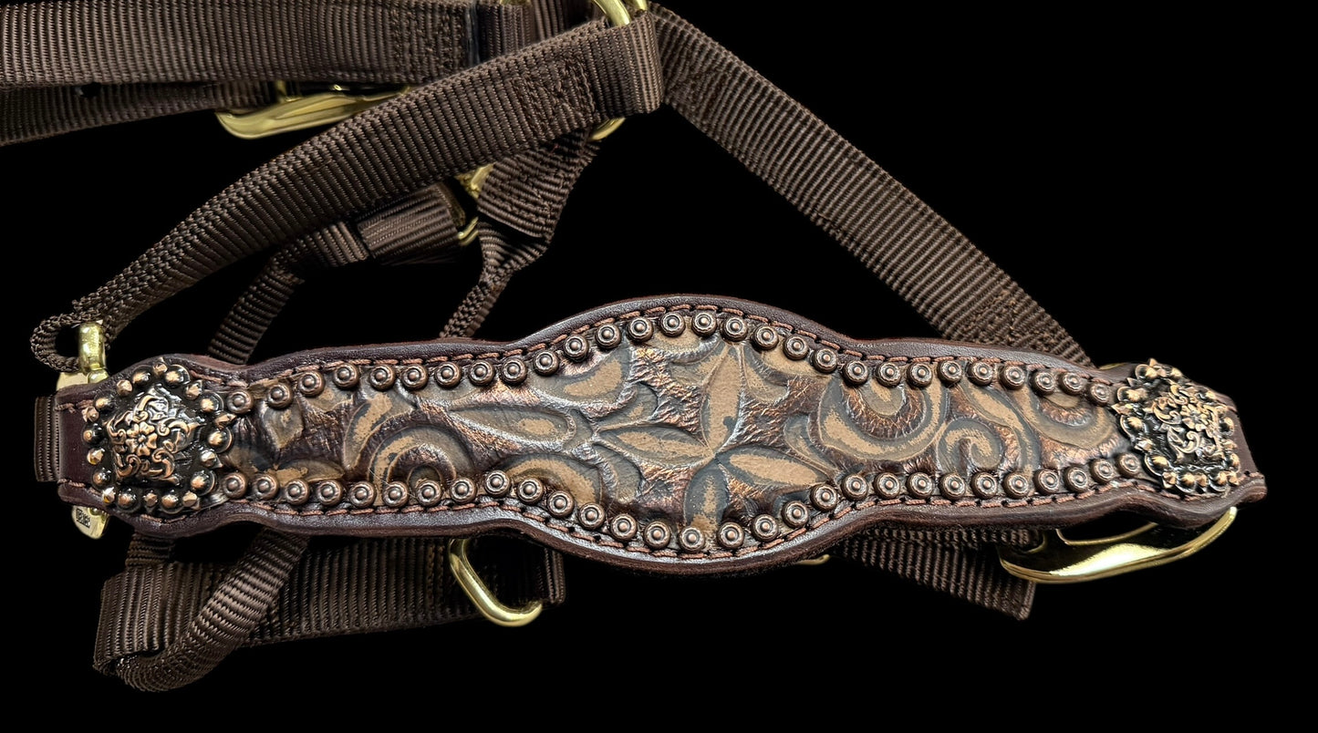 Brown swirl on dark leather