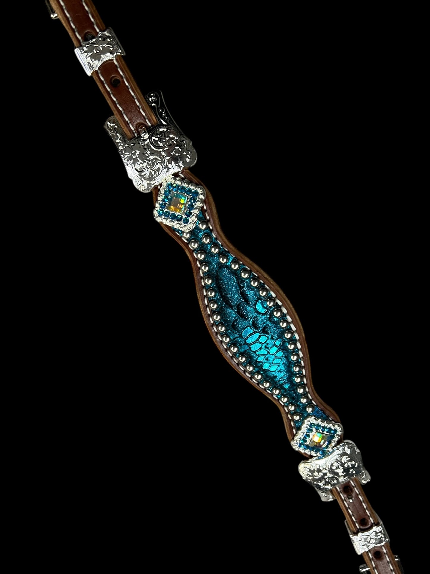 teal mystic on medium leather