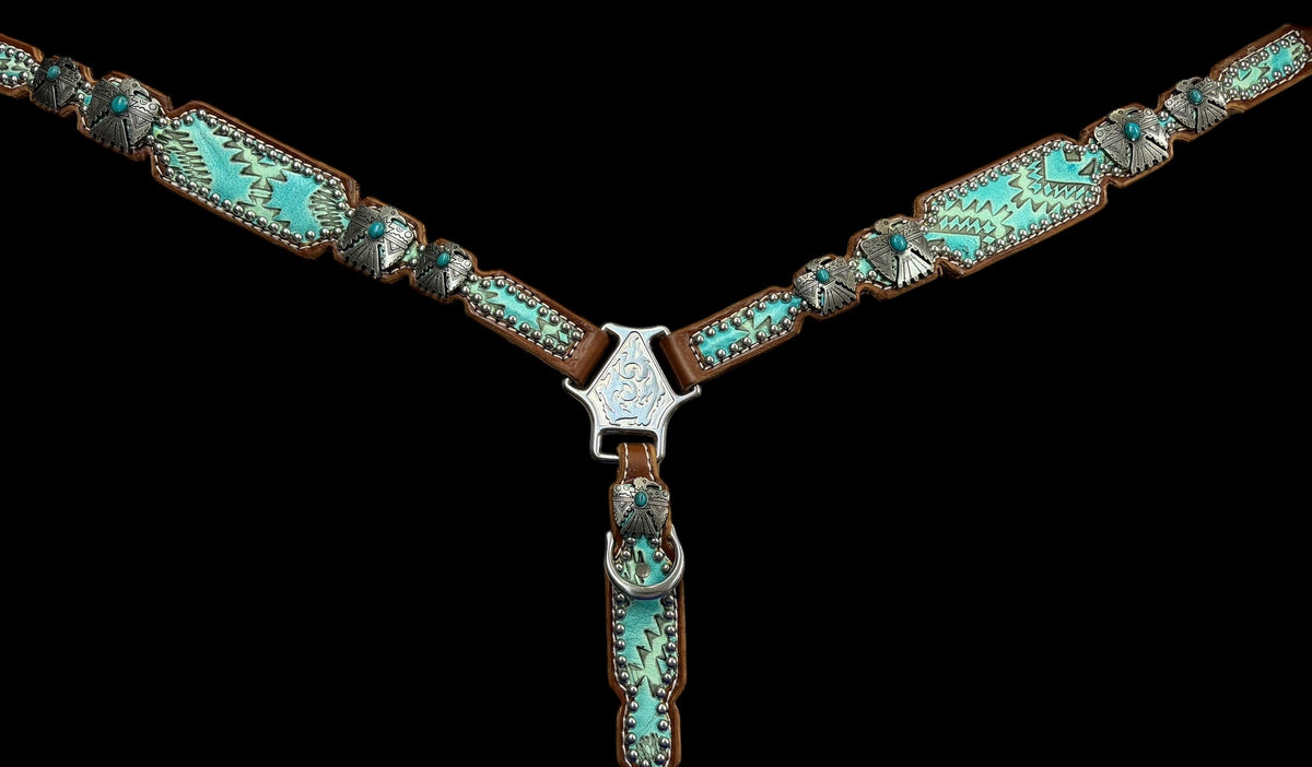 Turquoise aztec on medium  leather