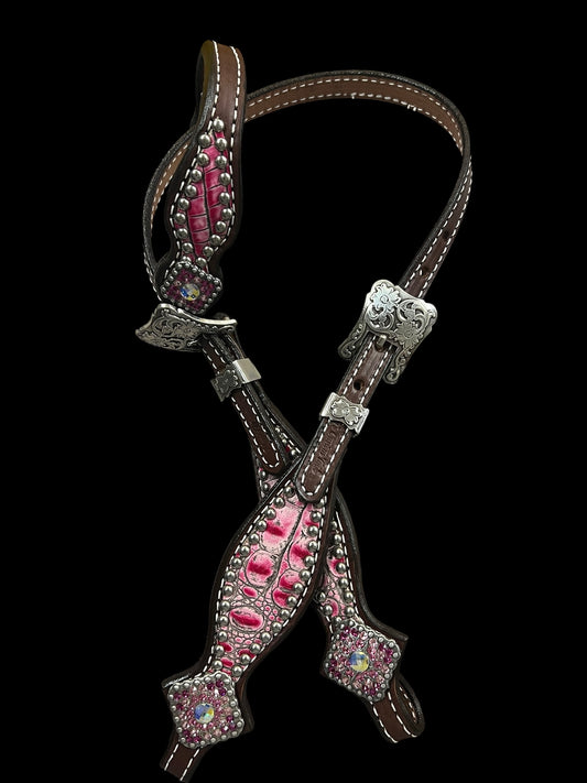 Flamingo gator  on Walnut leather