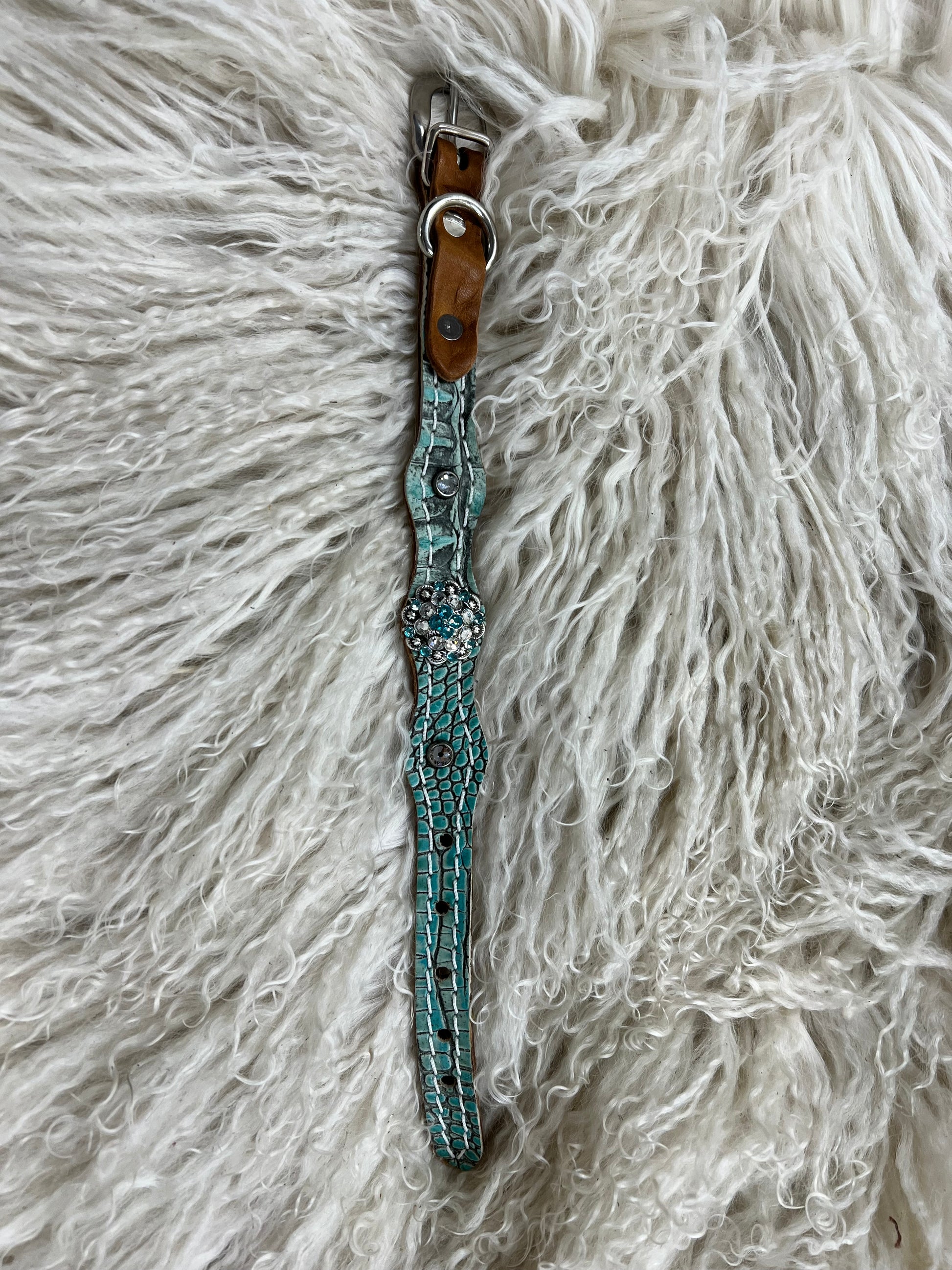 Blue and red Pendleton® on dark leather