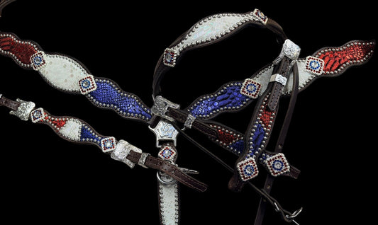 Red, white, and blue mystic on dark