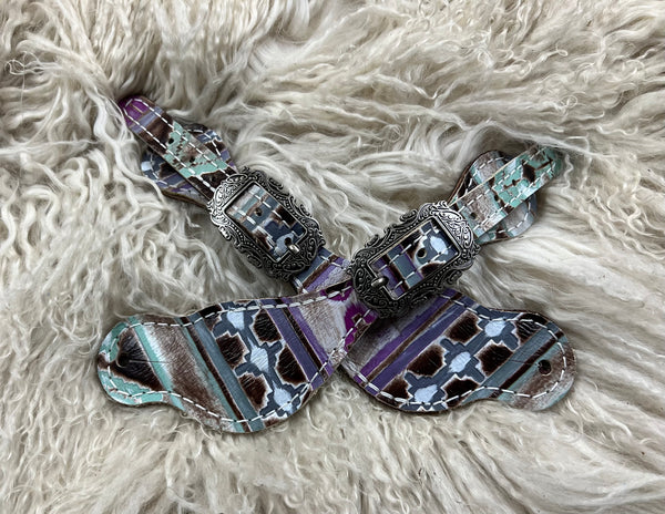 Mint and purple Navajo on dark leather