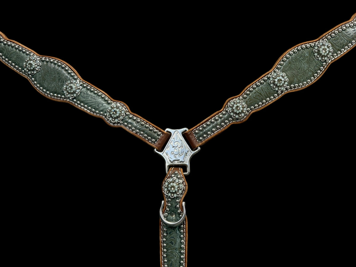 Sage Dallas Floral on walnut leather
