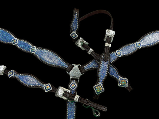 Sapphire sparkle on dark leather