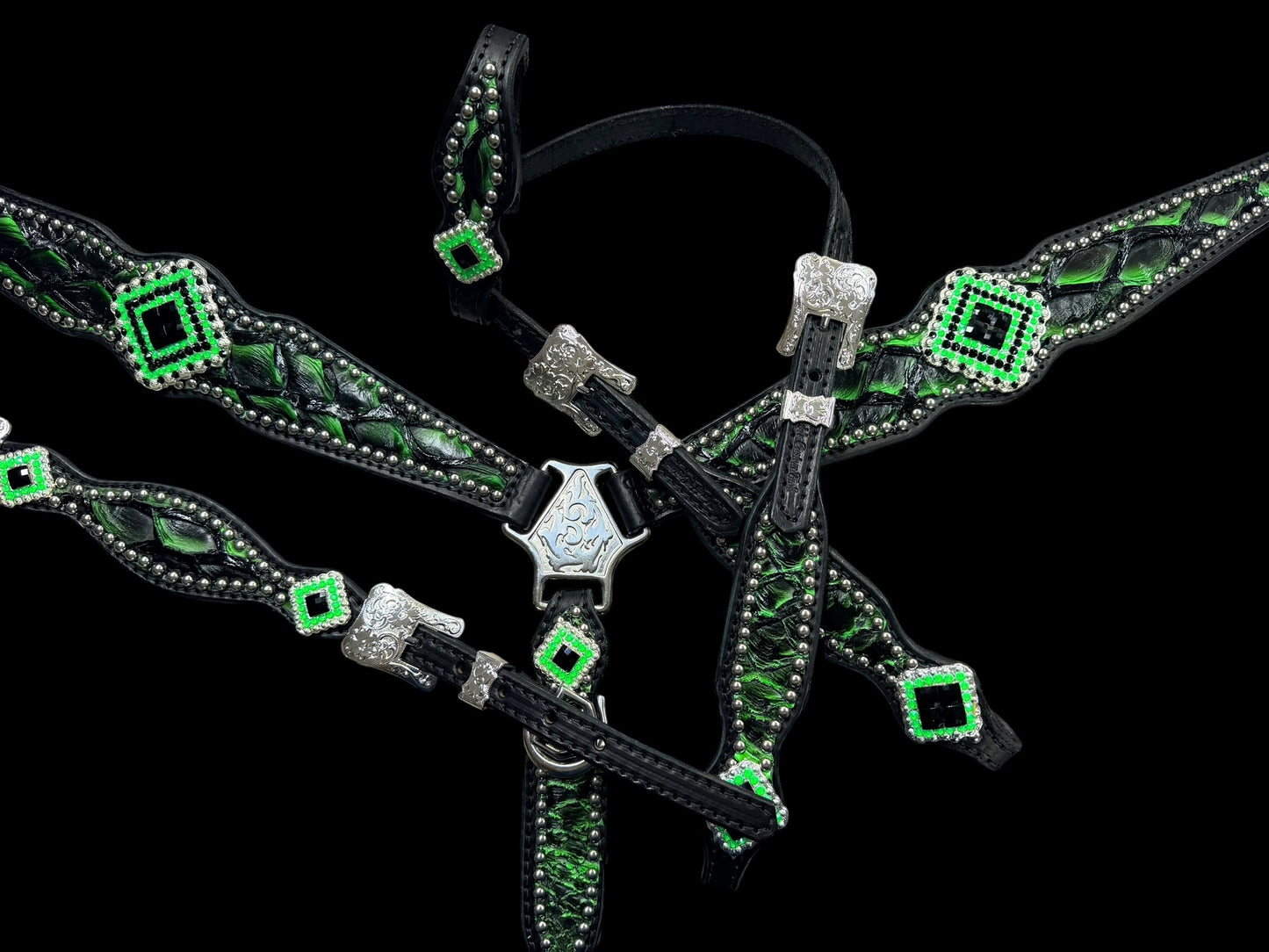 Lime Pirarucu on black leather